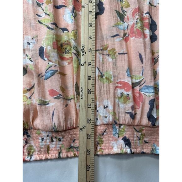 Hope & Harlow Women’s Size XL Peach Floral Top Gathered Neck Elastic Waist - Picture 13 of 13